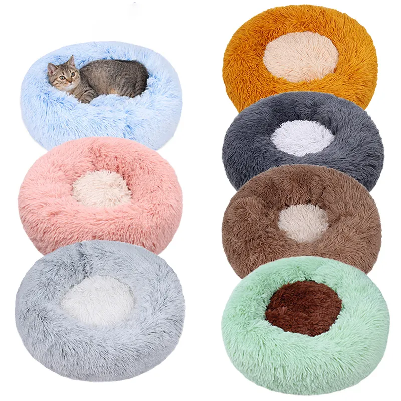 Lit Long en peluche pour chat, doux et chaud, Double couleur, tapis de couchage pour chien, lavable, nid de chat rond, canapé, panier de couchage pour chiot, fournitures pour animaux de compagnie