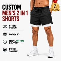 Shorts 2-en-1 pour hommes, personnalisés, noirs, double couche, en mesh, pour basketball, football, entraînement, gym, course à pied, vêtements OEM ODM