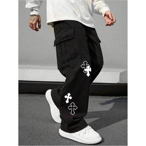 FOXA Men's Cross Graphic Baggy <b>Cargo</b> Pants Drawstring Waist Wide Leg Sweatpants Streetwear 100% Cotton Breathable - Product Image 3