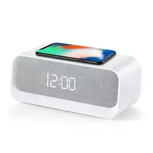 2024 New product 15W Alarm Clock Blue tooth Speaker wireless charger LED Digital Clock with Fm Radio for mobile phone