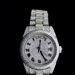 Moissanite <b>Stainless</b> <b>Steel</b> Glass Dial VVS <b>Mens</b> 40mm Round Automatic <b>Bracelet</b> Clasp 10 Bar Water Resistance Luxury Watch - Product Image 1