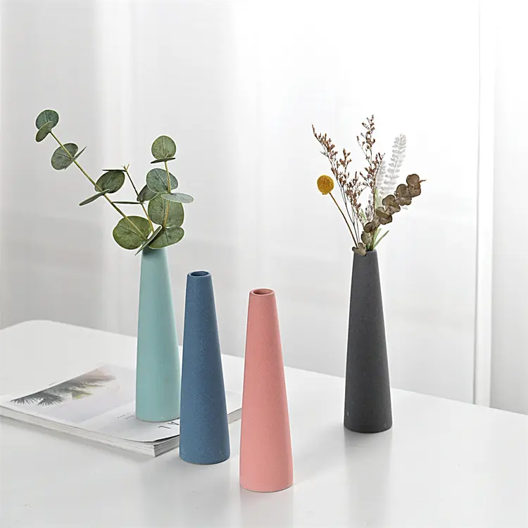 Sand glasur Nordic Tall und Slender Small Mouth Keramik vase Porzellan Moderne Rose Handgemachte bunte Vasen für Hotel Restaurant