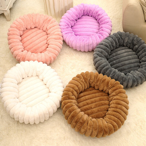 Large pet <b>bed</b> with straight stripes, <b>rabbit</b> plush pet mat, round and thickened, cat <b>bed</b>, large winter dog <b>bed</b>, pet supplies. - Product Image 2
