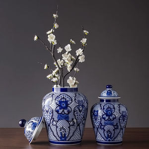 แจกันเซรามิกสีฟ้าและสีขาวสไตล์โบราณของจีนโถขิงสำหรับตกแต่งบ้าน - Product Image 3