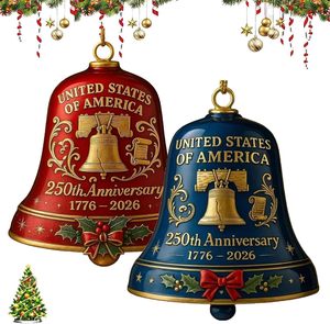 Novedad, Adorno Navideño de Campana Metálica Redonda en 3D para el 250 Aniversario de los Estados Unidos, 8*6 cm, Regalo para Árbol, Decoración para Puerta de Casa - Product Image 1
