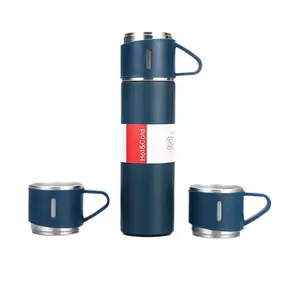 Promotional Stainless Steel Travel Water Bottle Set Vacuum Flask 2 Cups & Mug Warmers for Men Women Thermal Mug Carafe Gift Set