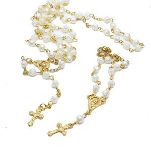 Ouro e prata banhado Rosário Colar com pérola Beads Maria Crucifixo Pingentes Igreja Católica Oração Presente para aniversários - Product Image 1