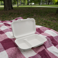 Boîte à lunch à 2 compartiments de 9x6 pouces écologique et jetable en bagasse de canne à sucre