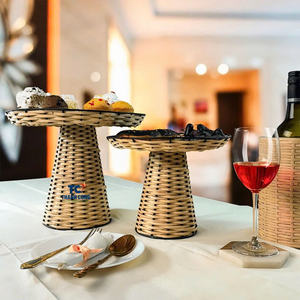 ถาดไม้ไผ่หวายทรงกลมสำหรับจัดวางเค้กพร้อมแท่นวางสำหรับปาร์ตี้ - Product Image 3