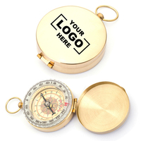Boussole lumineuse portable en laiton avec logo personnalisé, style montre de poche, pour randonnée, camping, outil de navigation avec couvercle