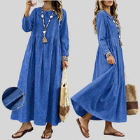Robes grandes tailles pour femmes BYJ088, robes décontractées élégantes à manches longues, col Peter Pan, imprimé denim, robe maxi ample, robe d'automne pour femmes