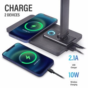 Lámpara LED de escritorio para lectura, 10W, carga inalámbrica para teléfono móvil con pantalla, reloj, fecha, despertador, regulable, protección ocular, oficina, estudio - Product Image 2
