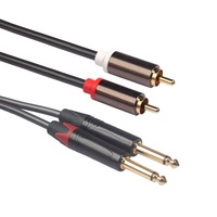 Kabel Audio Tembaga Berlapis Emas Dual 2RCA ke 6.35mm dengan Jaket PVC untuk Konsol Mixing, Power Amplifier, Speaker Gitar