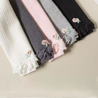 Filles pantalons hiver thermique épais moelleux en peluche enfants Leggings polaire chaud fleur dentelle à volants enfants bas collants