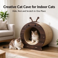USMILEPET Tunnel pour chat en bois avec griffoir en sisal, maison pour chat en placage de bois multicouche, tunnel cachette pour chat d'intérieur