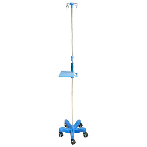 Portable IV stand with pentagonal base, tray handle, and casters for elderly patients and hospital beds. - Product Image 4