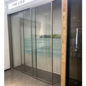 Porte coulissante en verre en alliage d'aluminium mince, fonctionnement à glissière, deux vantaux, transformation des espaces, portes suspendues, séparateurs de pièces, chambre principale - Product Image 4