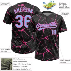 เสื้อเบสบอลสีชมพูดำแบบกำหนดเอง คอวี กระดุมสองเม็ด เสื้อซอฟต์บอลส่วนบุคคลพร้อมชื่อทีมและหมายเลข ระบายความชื้นได้ดี สำหรับทุกเพศ - Product Image 4