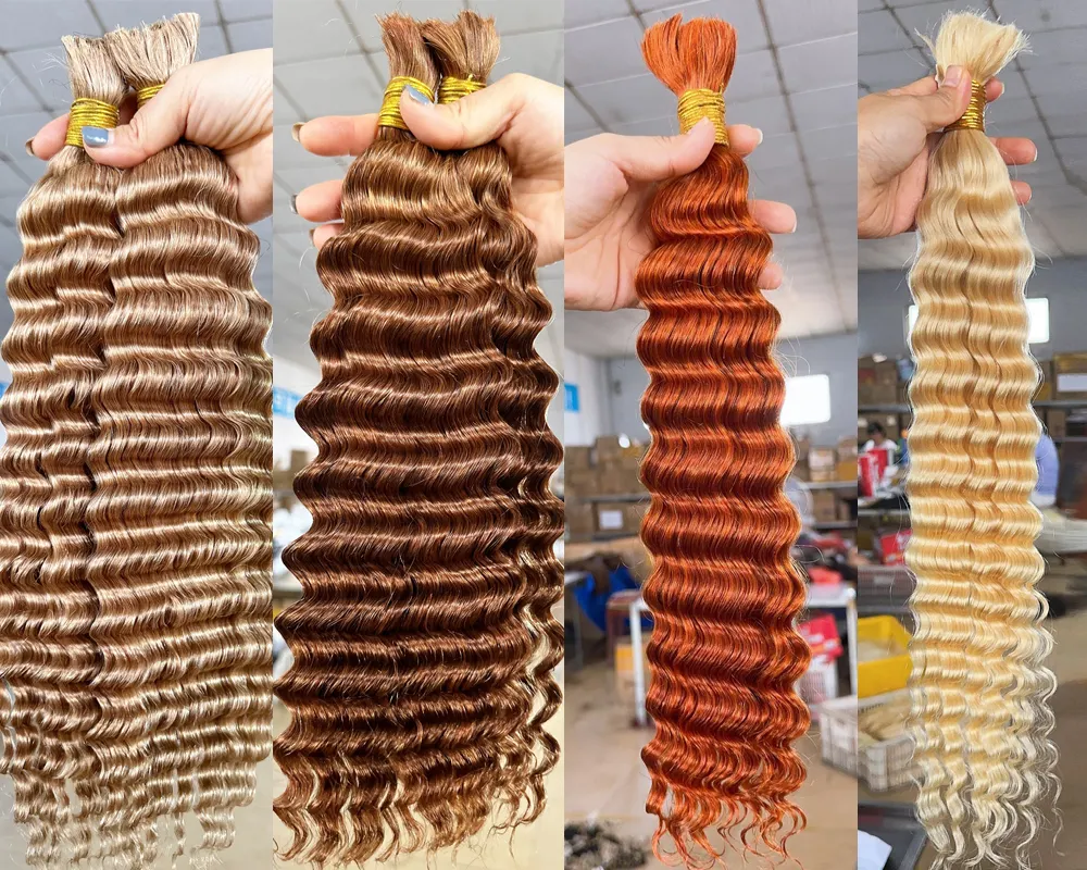 Extensões de cabelo 100% natural sem trança, cor natural, sem trama, a granel, ondas profundas, cabelo humano para trança