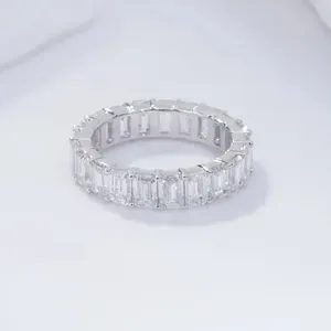 Starsgem 14k gold wedding band ring charming luxury DEF color emerald cut lab diamond ring