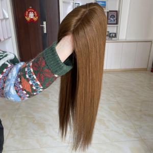 สินค้าขายดี พร้อมส่ง HT-014 สีน้ำตาลอ่อน วิกผมแท้จากรัสเซีย แบบตรง  ฐานไหม  ผิวบางเป็นธรรมชาติ - Product Image 6