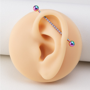 <span class=keywords><strong>Piercing</strong></span> transversal unisexe en acier inoxydable, barre industrielle de 38 mm avec micro-insert zircon, bijou de <span class=keywords><strong>piercing</strong></span> pour l'oreille - Product Image 3
