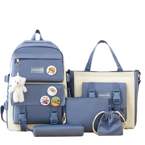 ODM 5 pz Set borse estetiche per la scuola zaino grazioso <span class=keywords><strong>libro</strong></span> con distintivo e ciondolo borsa a tracolla Tote piccola borsa blu Set scuola - Product Image 1
