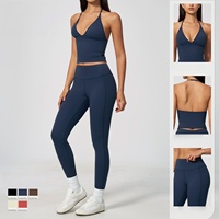 Nouvel Arrivage Ensemble de Yoga pour Femme Dos Nu à Bretelles Croisées, Soutien Antichoc, Haute Élasticité, Effet Ventre Plat et Remonte-Fesses, Tenue de Sport