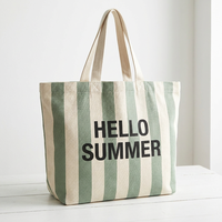 Sac fourre-tout en toile de coton rayé rose et vert, grand format, écologique, personnalisé avec logo, idéal pour la plage et le shopping féminin – Vente en gros directe usine