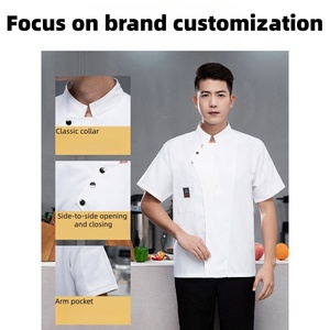 Divisa <span class=keywords><strong>da</strong></span> Chef FUYI Unisex a Maniche Corte Estiva Leggera Traspirante in Poliestere/Cotone Twill Giacca <span class=keywords><strong>da</strong></span> Chef per Ristorante e <span class=keywords><strong>Bar</strong></span> - Product Image 3