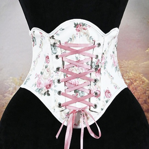 Pink Floral Waist Cincher <b>Corset</b> <b>Belt</b> Lace Up Tie Waist Trainer Slimming Body Shaper - Product Image 2