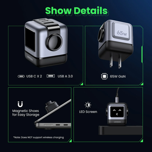 Chargeur USB C GaN UGREEN CD361 <span class=keywords><strong>Uno</strong></span> 65W avec affichage LED robot, chargeur mural rapide 3 ports, adaptateur d'alimentation pour ordinateur portable, chargeur de voyage PD - Product Image 4