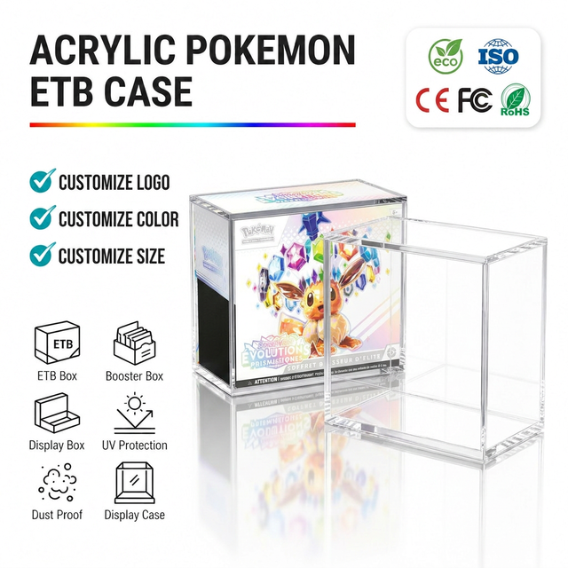 ETB Display Case Acrylic Pokemened UV Protective Storage Box Premium Eco-Friendly Recyclable Trading Card Game Collector Case