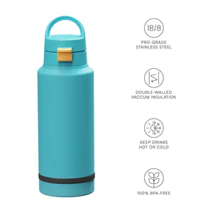 32oz New Design Custom OEM Wide Mouth Sweat Proof Insulated Stainless Steel Thermo Water Bottle With Storage Bottom