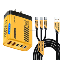 Adaptor Charger GaN USB-C 240W 5 Port USB C PD Pengisi Daya Cepat 240W Tipe C Pengisian Super Cepat Adaptor Daya Lampu LED