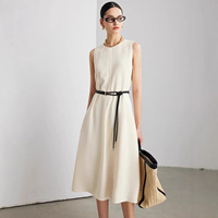 Robe 100% Soie de Mûrier pour Femme, 30 Momme, Doublure en Soie Lourde, Élégante, Vintage, Coupe A-Line, Sans Manches, Maxi, Robe d'Été 2026