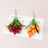 Bunga Sutra Buatan Hijau 7 Tangkai Tulip Mini Sempurna untuk Pernikahan, Hari Valentine, Latar Belakang, Perlengkapan Foto, Dekorasi Bunga Dalam Ruangan
