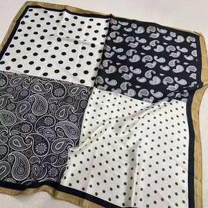 Foulard quadrato in raso con stampa Paisley retrò 90x90 cm, <span class=keywords><strong>bandana</strong></span> blu navy e <span class=keywords><strong>marrone</strong></span>, accessorio moda donna per collo e testa - Product Image 4