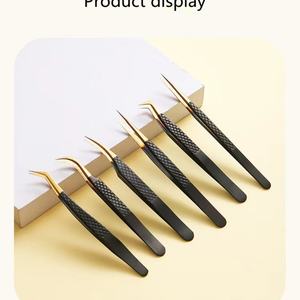 Pinzas para Extensión de Pestañas de Acero Inoxidable Negro con Punta de Fibra y Agarre de Diamante Curvo con Logotipo Personalizado al por Mayor - Product Image 6