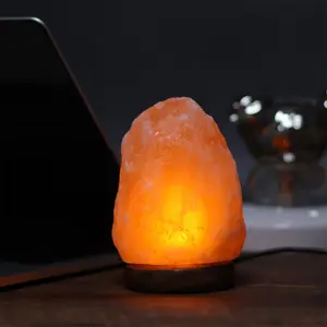 USB ahşap taban ile himalaya el oyma kristal tuz lambası kaya aromaterapi yatak odası başucu LED gece lambası ev dekorasyon