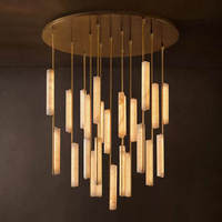 Lustre en albâtre espagnol, suspension longue en marbre, luminaire rotatif simple pour escalier, éclairage nordique pour villa duplex et salon