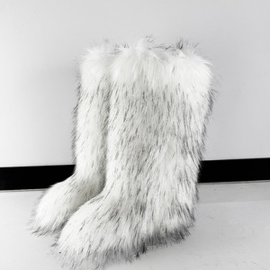 Stivali da neve da donna personalizzati ODM OEM all'ingrosso, caldi e morbidi, con punta sfumata in pelliccia sintetica di procione, alti fino al ginocchio, per l'inverno e il freddo - Product Image 3