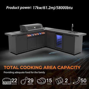 Boerna Premium Black Acero inoxidable <span class=keywords><strong>Cocina</strong></span> clásica para exteriores con fregadero Parrilla Nevera <span class=keywords><strong>Encimera</strong></span> de mármol de 6 quemadores - Product Image 4