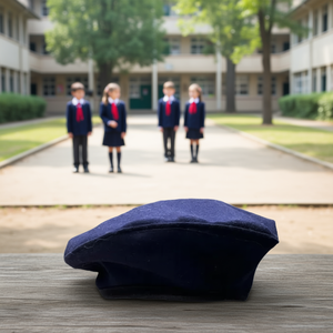 Berretto in feltro blu navy per uniforme scolastica, accessorio per bambini e adulti - Product Image 2