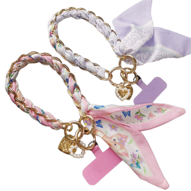 Phone Wrist Lanyard Gold Metal Scarf Phone Charm Strap with Tether Tab Women Phone Chain Accessories for Handbags