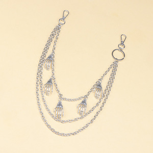 Colgante de mano de esqueleto, cadena de cintura de metal multicapa, accesorio de estilo callejero para Halloween, aleación de zinc, blanco K - Product Image 2