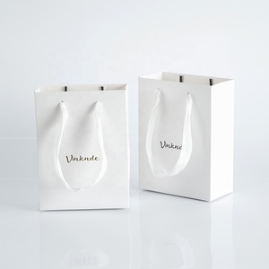 15x6x20cm <b>Small</b> <b>White</b> Luxury Gift Paper Shopping <b>Bag</b> for Jewelry Custom Printed with Ribbon Handle Multiple Sizes Available - Product Image 1