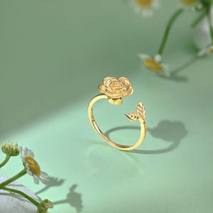 Dylam Fancy Stylish Jewelry Women 925 Sterling <b>Silver</b> Rhodium 18K Gold Plated <b>Adjustable</b> Rotatable Rose Flower Anxiety <b>Rings</b> - Product Image 6