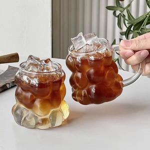 Tasse en verre borosilicate moderne en forme de raisin avec poignée, 350 ml, transparente, pour thé, petit-déjeuner, lait, eau - Tasse et soucoupe en verre simple - Product Image 3