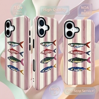 Coque de téléphone rétro à motif de poisson dessiné à la main pour iPhone 15 Pro Max, hybride PC TPU, finition brillante, protection de l'appareil photo surélevée, protection contre les chutes